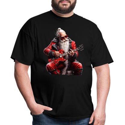 Santa Claus Hair Bun Playing Guitar Unisex Classic T-Shirt - black