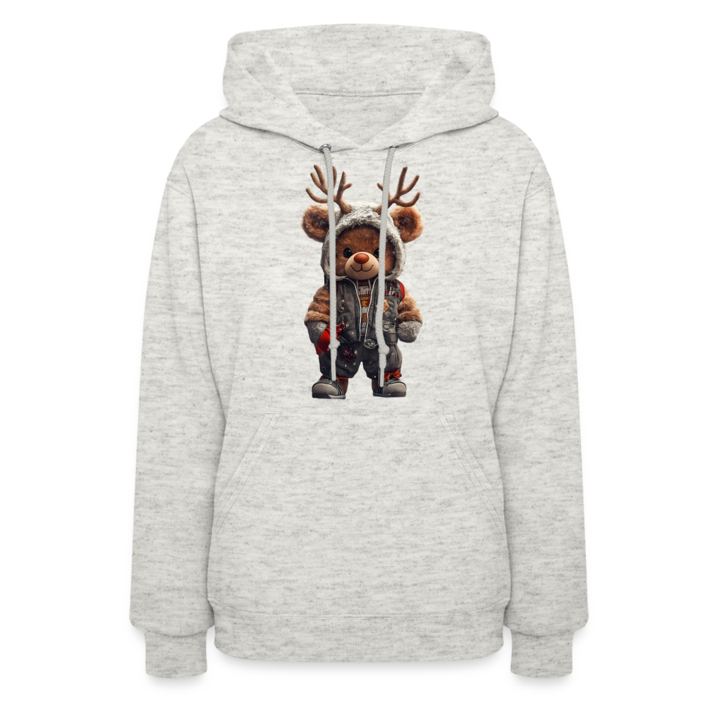 Gangster Hooded Christmas Red Nose Teddy Bear With Antlers (Design G) Women's Hoodie - heather oatmeal