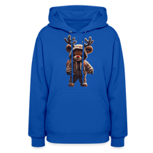 Gangster Hooded Christmas Red Nose Teddy Bear With Antlers (Design J) Women's Hoodie - royal blue