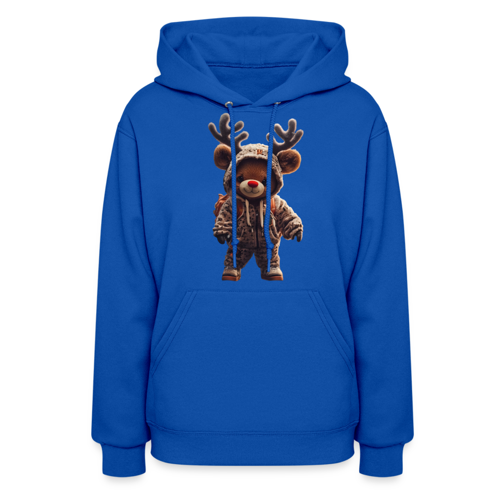 Gangster Hooded Christmas Red Nose Teddy Bear With Antlers (Design J) Women's Hoodie - royal blue