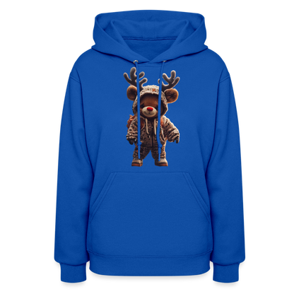 Gangster Hooded Christmas Red Nose Teddy Bear With Antlers (Design J) Women's Hoodie - royal blue