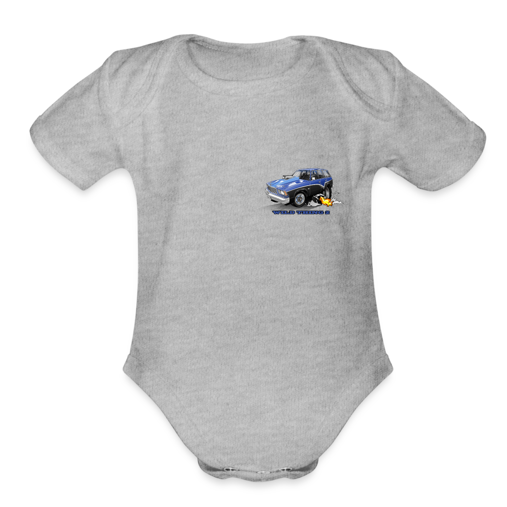 Organic Short Sleeve Baby Bodysuit 1978 Malibu Station Wagon - heather grey