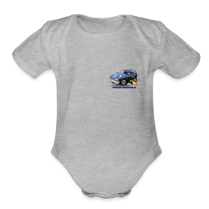 Organic Short Sleeve Baby Bodysuit 1978 Malibu Station Wagon - heather grey