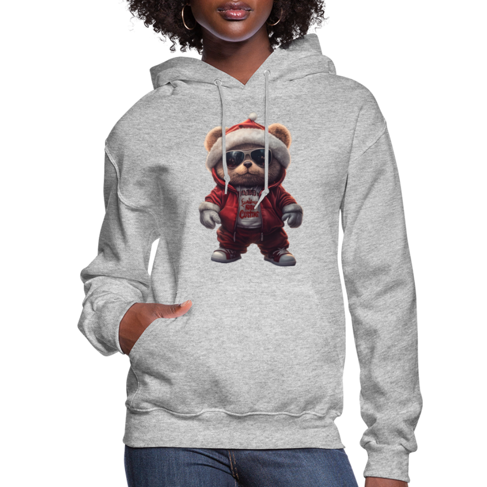 Hooded Gangster Christmas Teddy Bear (Design C) Women's Hoodie - heather gray