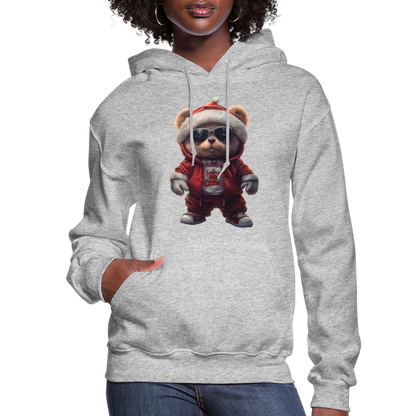 Hooded Gangster Christmas Teddy Bear (Design C) Women's Hoodie - heather gray
