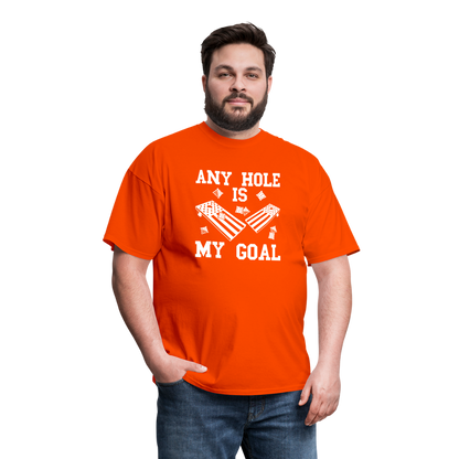 Any Hole is My Goal Cornhole Unisex Classic T-Shirt - orange