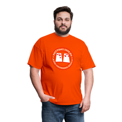 Hitting Holes and Crushing Souls Cornhole Unisex Classic T-Shirt - orange