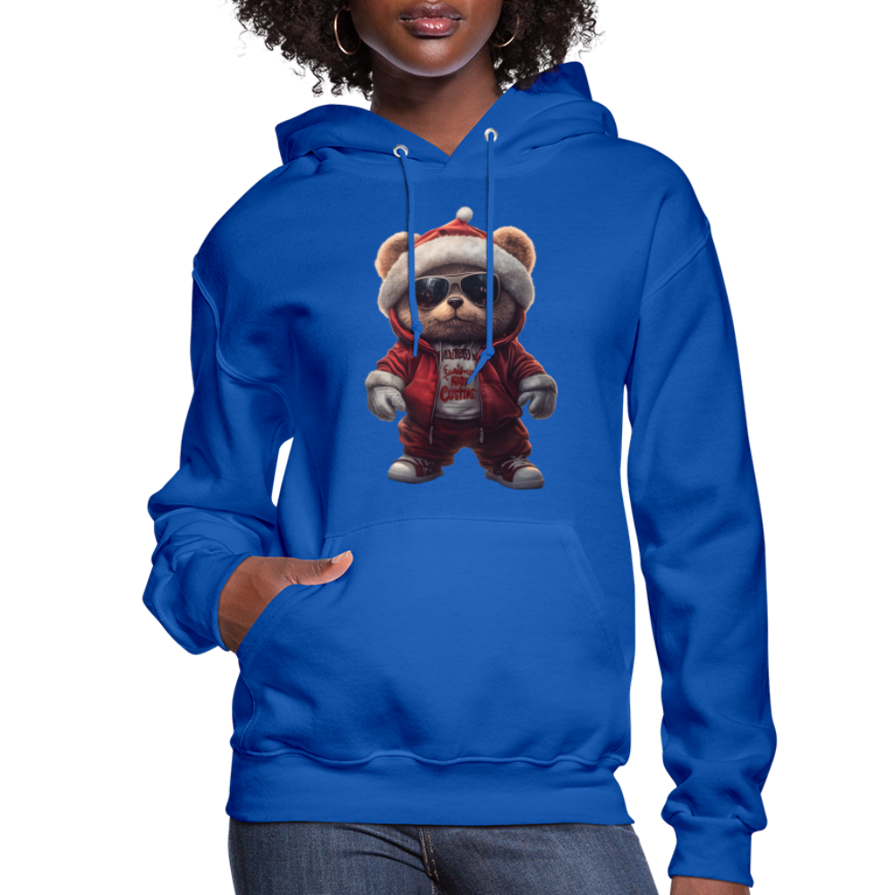 Hooded Gangster Christmas Teddy Bear (Design C) Women's Hoodie - royal blue