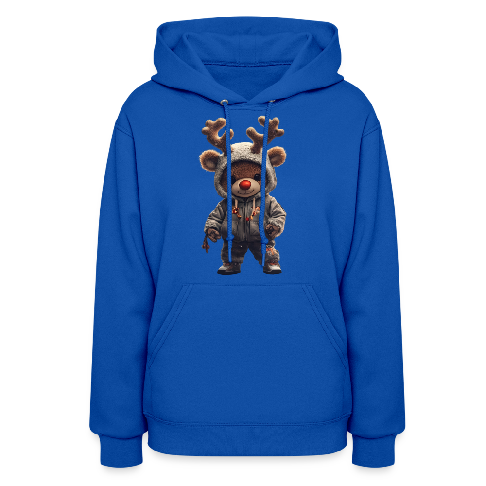 Gangster Hooded Christmas Red Nose Teddy Bear With Antlers (Design I) Women's Hoodie - royal blue