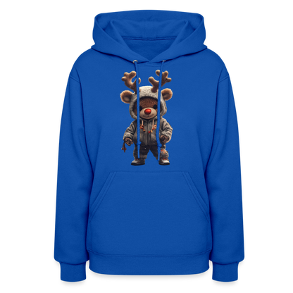 Gangster Hooded Christmas Red Nose Teddy Bear With Antlers (Design I) Women's Hoodie - royal blue