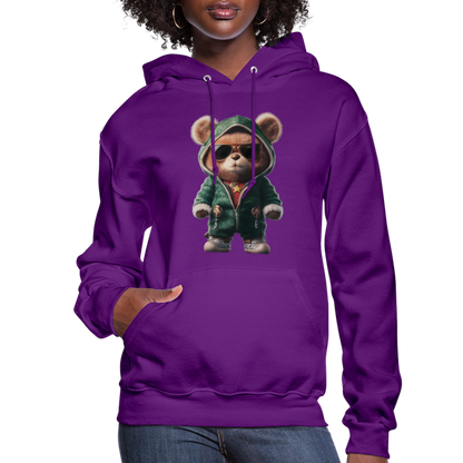 Hooded Gangster Christmas Teddy Bear (Design D) Women's Hoodie - purple