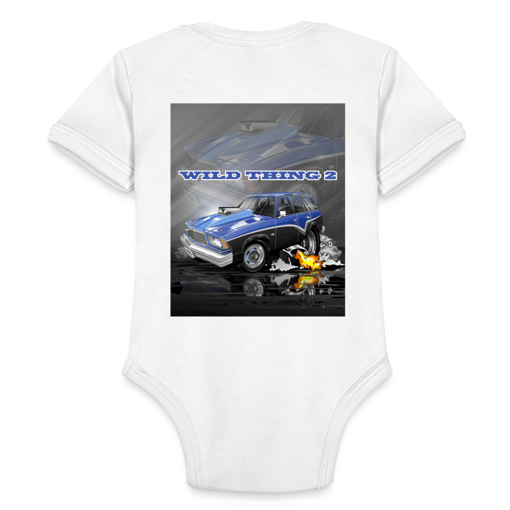 Organic Short Sleeve Baby Bodysuit 1978 Malibu Station Wagon - white