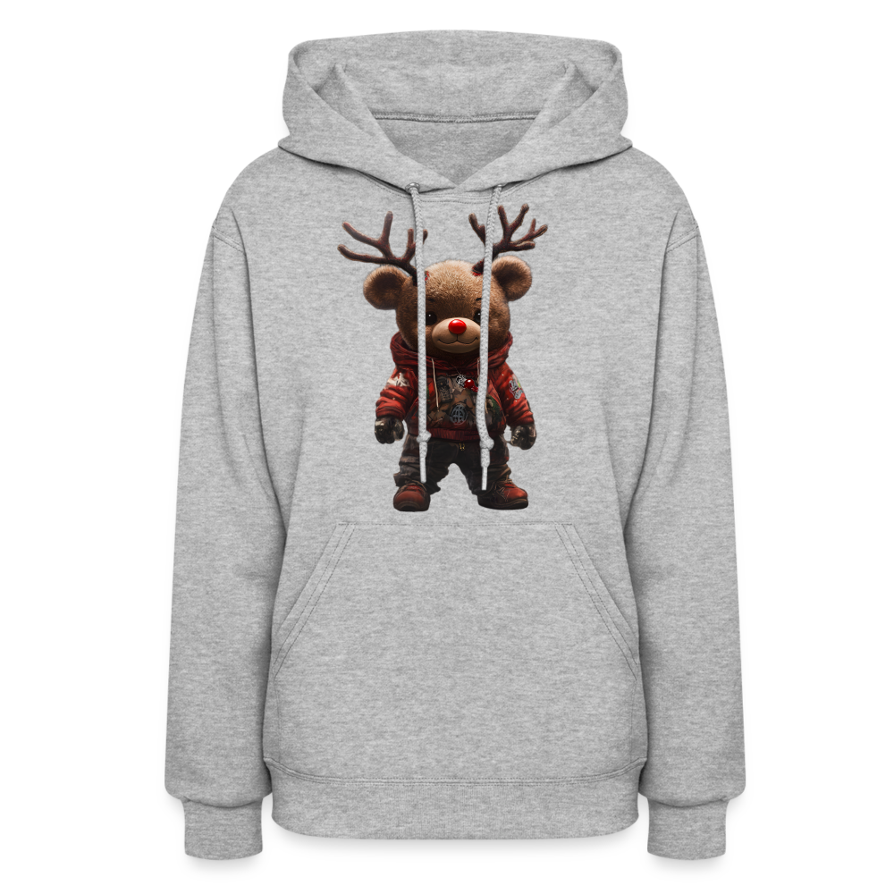 Gangster Christmas Teddy Bear With Antlers (Design E) Women's Hoodie - heather gray