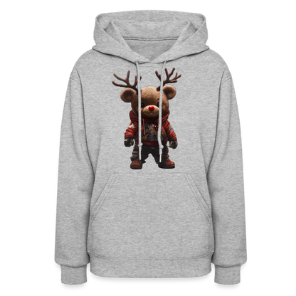 Gangster Christmas Teddy Bear With Antlers (Design E) Women's Hoodie - heather gray