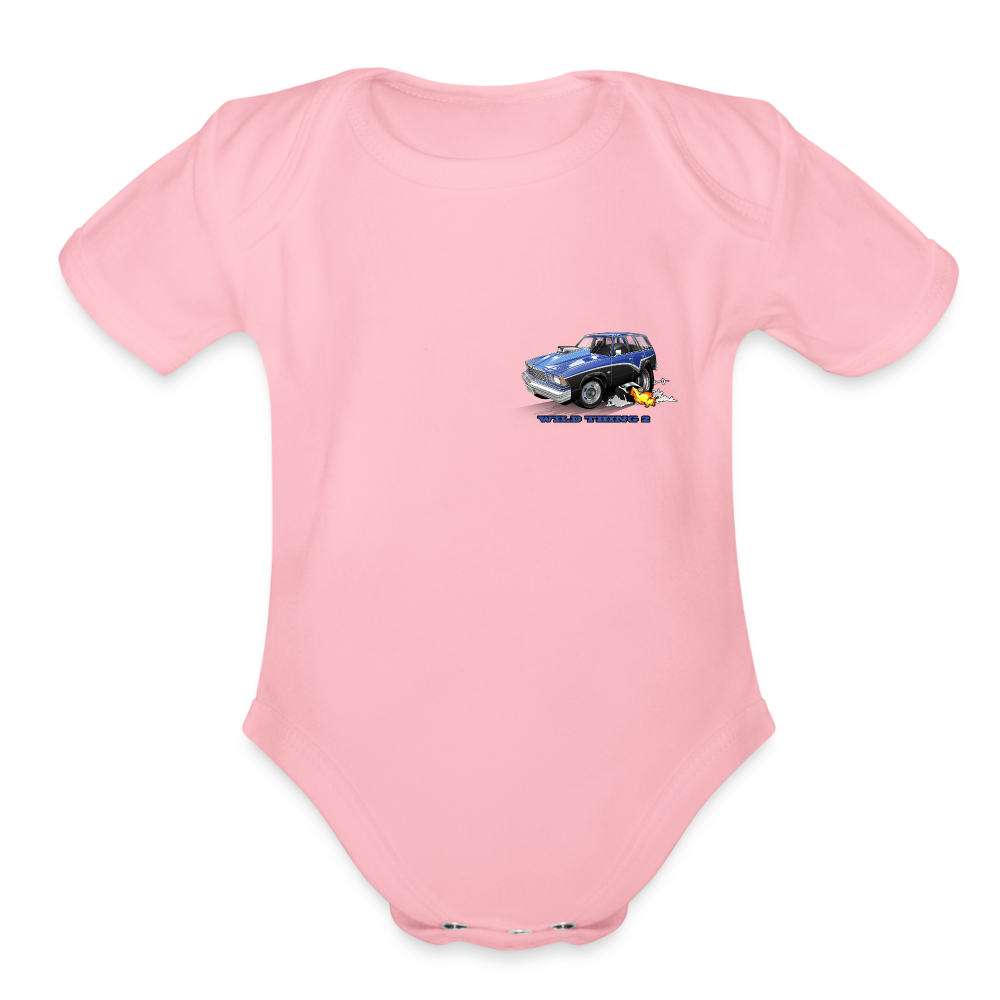 Organic Short Sleeve Baby Bodysuit 1978 Malibu Station Wagon - light pink