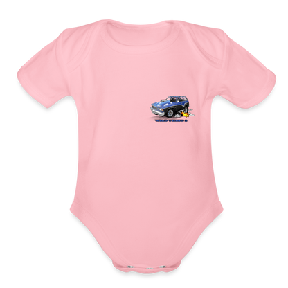 Organic Short Sleeve Baby Bodysuit 1978 Malibu Station Wagon - light pink