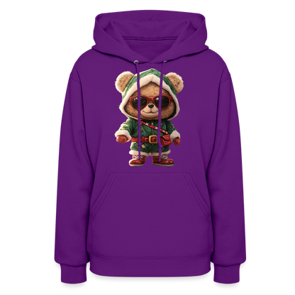 Hooded Gangster Teddy Bear (Design A) Women's Hoodie - purple