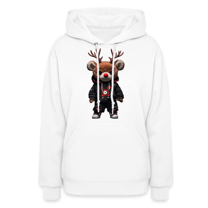 Gangster Christmas Red Nose Teddy Bear With Antlers (Design H) Women's Hoodie - white