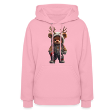 Gangster Hooded Christmas Red Nose Teddy Bear With Antlers (Design G) Women's Hoodie - classic pink