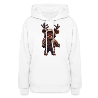 Gangster Hooded Christmas Red Nose Teddy Bear With Antlers (Design J) Women's Hoodie - white