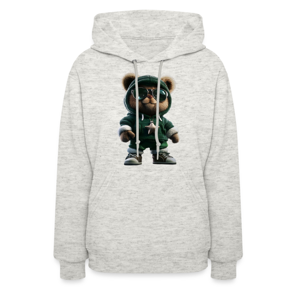 Hooded Gangster Christmas Teddy Bear (Design B) Women's Hoodie - heather oatmeal