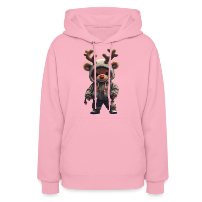Gangster Hooded Christmas Red Nose Teddy Bear With Antlers (Design I) Women's Hoodie - classic pink