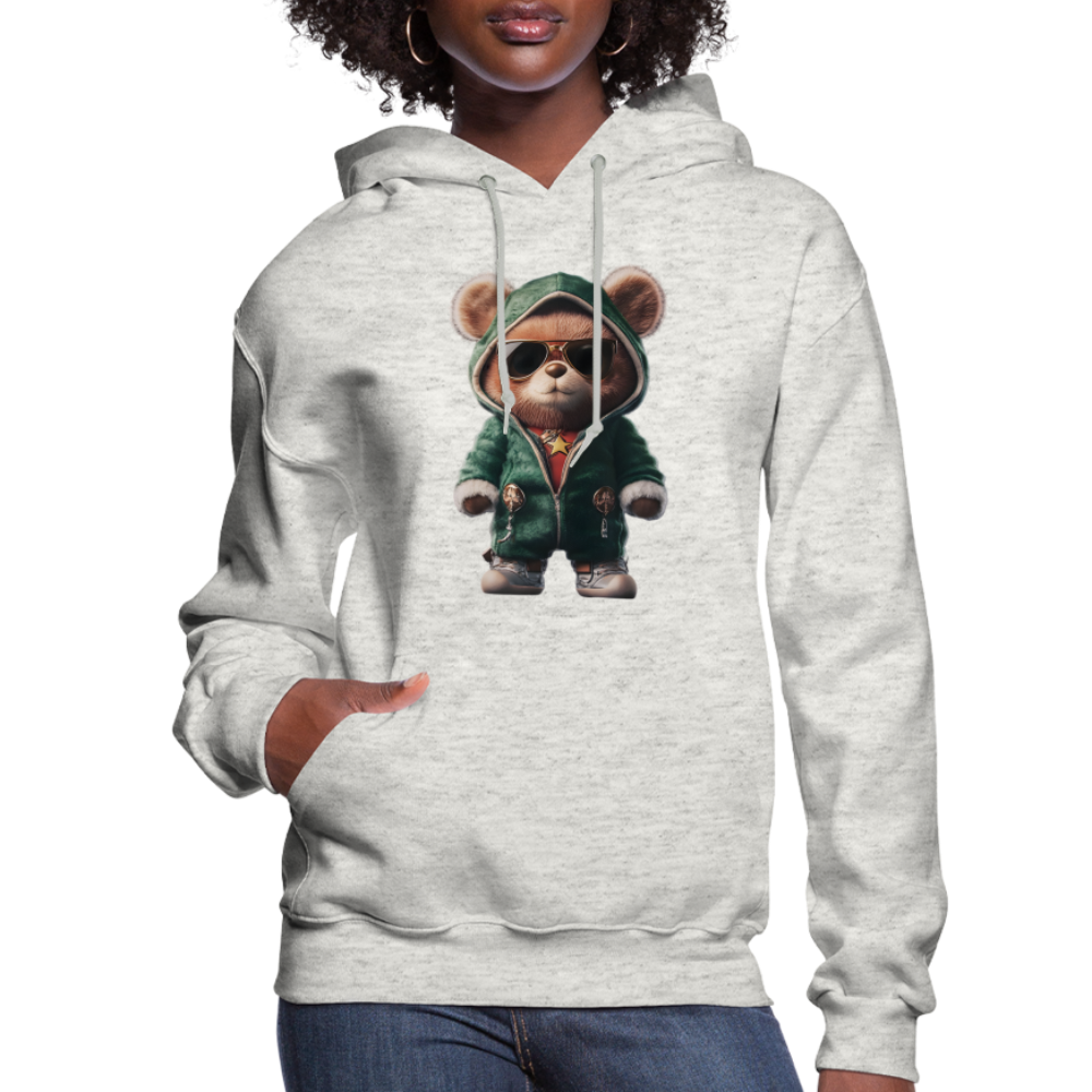 Hooded Gangster Christmas Teddy Bear (Design D) Women's Hoodie - heather oatmeal