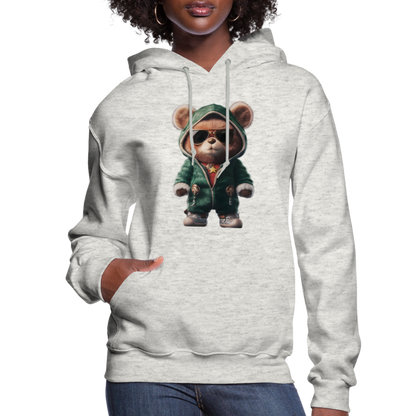 Hooded Gangster Christmas Teddy Bear (Design D) Women's Hoodie - heather oatmeal