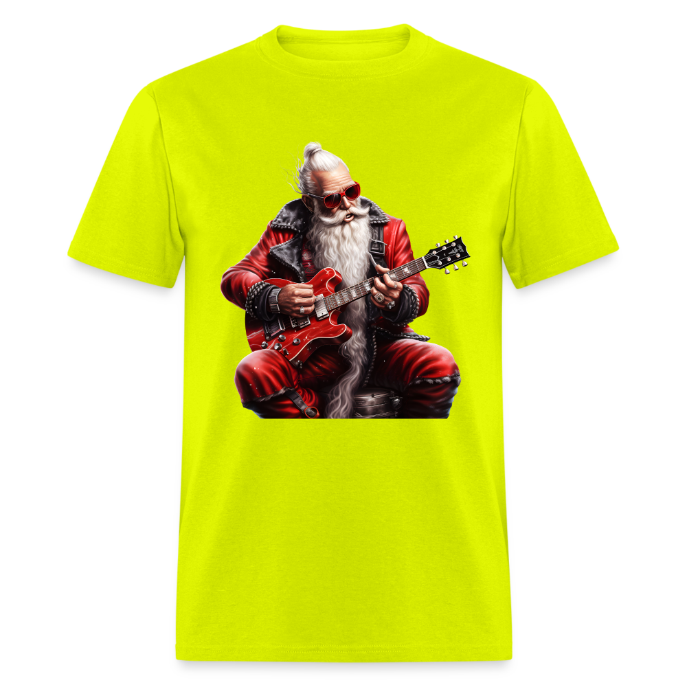 Santa Claus Hair Bun Playing Guitar Unisex Classic T-Shirt - safety green