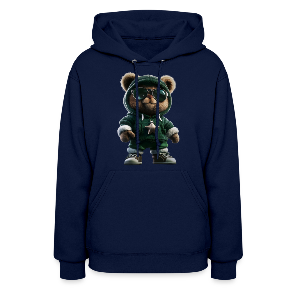 Hooded Gangster Christmas Teddy Bear (Design B) Women's Hoodie - navy