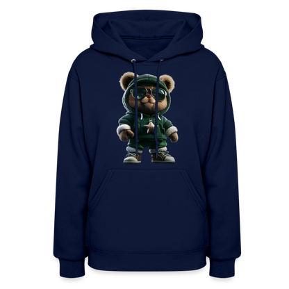 Hooded Gangster Christmas Teddy Bear (Design B) Women's Hoodie - navy