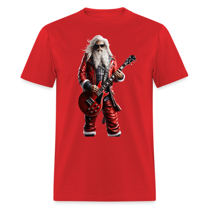 Santa Rock Star Playing Guitar Unisex Classic T-Shirt - red