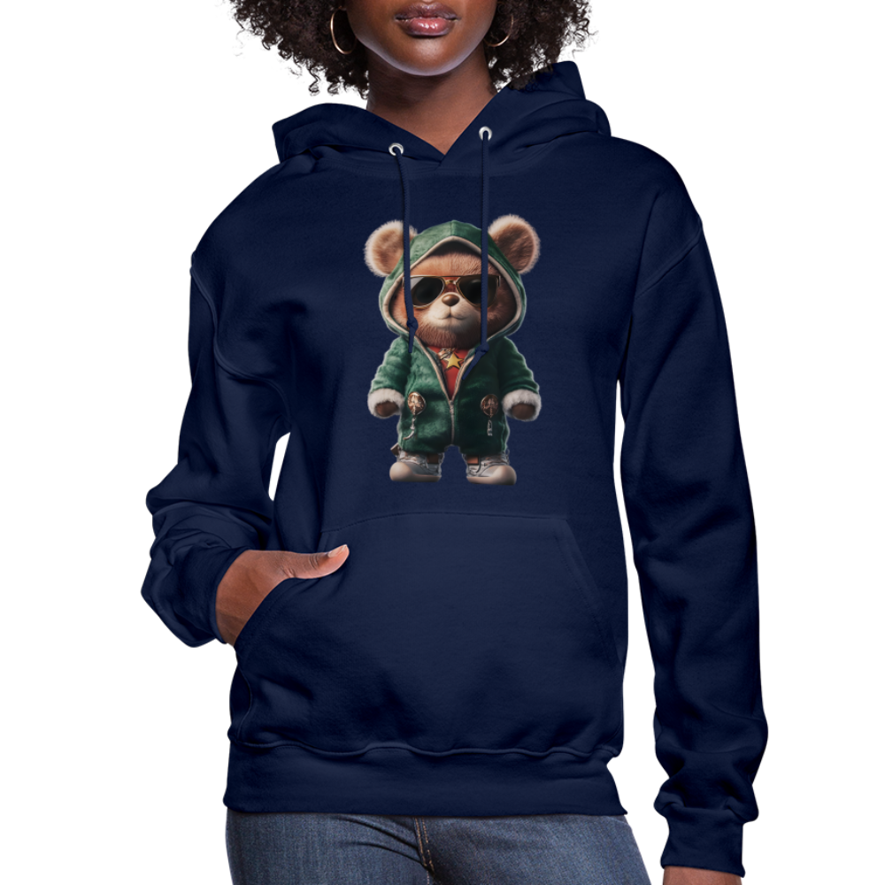 Hooded Gangster Christmas Teddy Bear (Design D) Women's Hoodie - navy