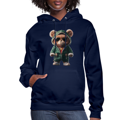Hooded Gangster Christmas Teddy Bear (Design D) Women's Hoodie - navy