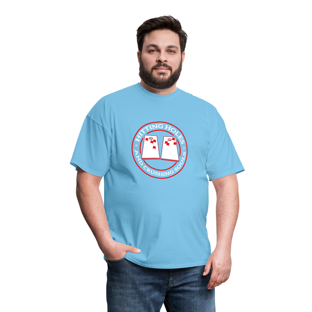 Hitting Holes and Crushing Souls Cornhole Unisex Classic T-Shirt - aquatic blue