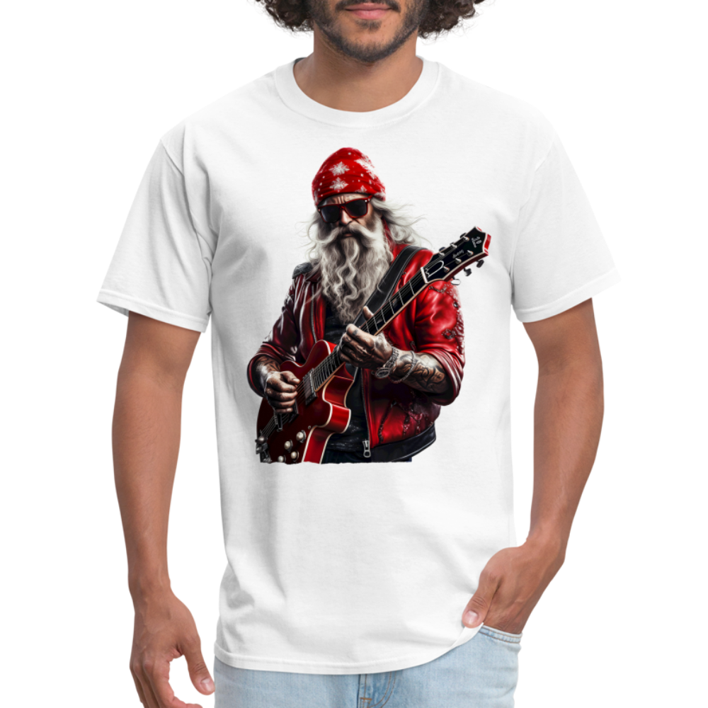 Santa in a Bandana Playing Guitar Unisex Classic T-Shirt - white