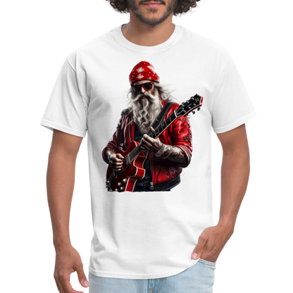 Santa in a Bandana Playing Guitar Unisex Classic T-Shirt - white