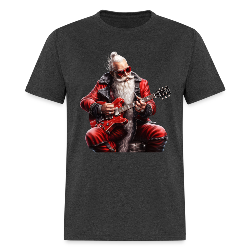 Santa Claus Hair Bun Playing Guitar Unisex Classic T-Shirt - heather black