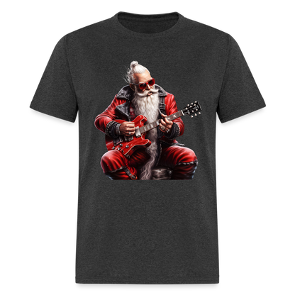 Santa Claus Hair Bun Playing Guitar Unisex Classic T-Shirt - heather black