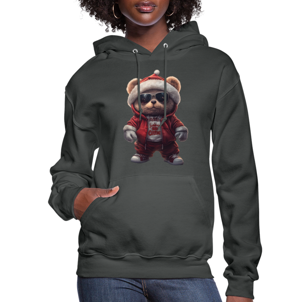 Hooded Gangster Christmas Teddy Bear (Design C) Women's Hoodie - asphalt