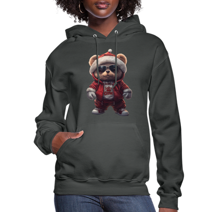 Hooded Gangster Christmas Teddy Bear (Design C) Women's Hoodie - asphalt