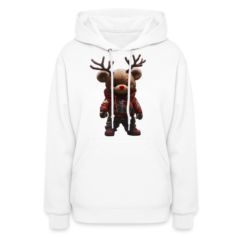 Gangster Christmas Teddy Bear With Antlers (Design E) Women's Hoodie - white