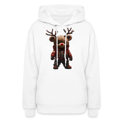 Gangster Christmas Teddy Bear With Antlers (Design E) Women's Hoodie - white