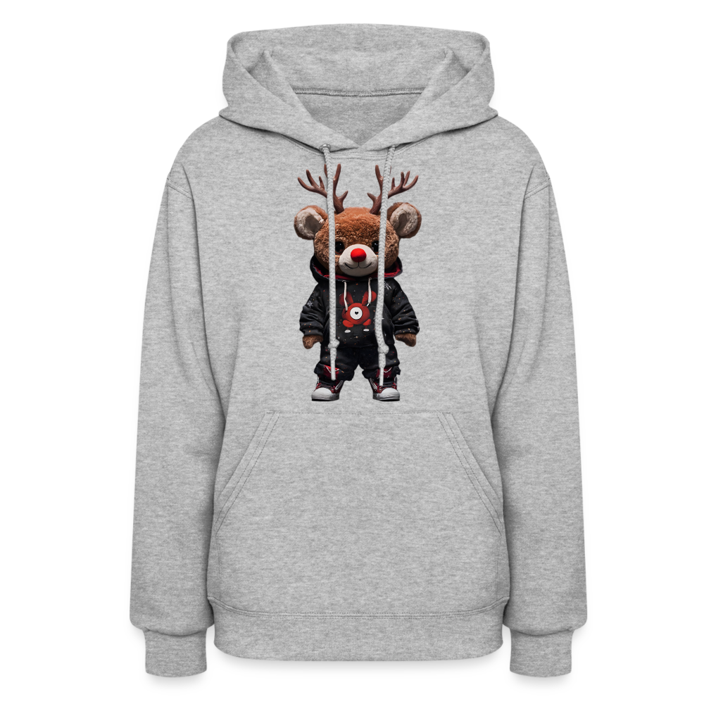 Gangster Christmas Red Nose Teddy Bear With Antlers (Design H) Women's Hoodie - heather gray