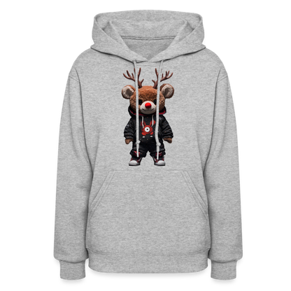 Gangster Christmas Red Nose Teddy Bear With Antlers (Design H) Women's Hoodie - heather gray