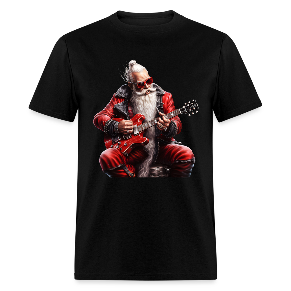 Santa Claus Hair Bun Playing Guitar Unisex Classic T-Shirt - black