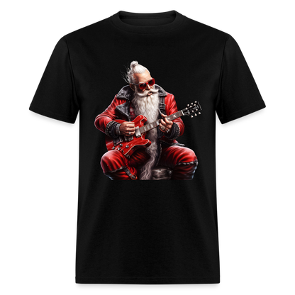 Santa Claus Hair Bun Playing Guitar Unisex Classic T-Shirt - black