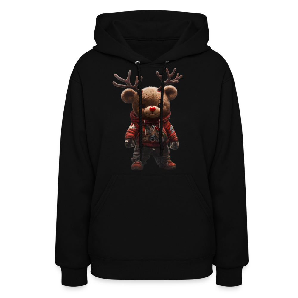 Gangster Christmas Teddy Bear With Antlers (Design E) Women's Hoodie - black