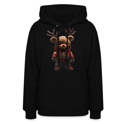 Gangster Christmas Teddy Bear With Antlers (Design E) Women's Hoodie - black