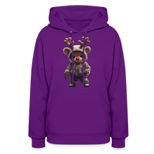 Gangster Hooded Christmas Red Nose Teddy Bear With Antlers (Design I) Women's Hoodie - purple